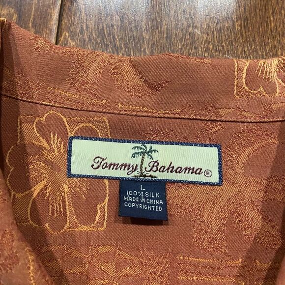 Tommy Bahama Casual Button Front Silk Rust Orange Hawaiian Shirt Men's Size L - Picture 6 of 8